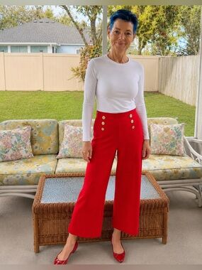 Jus d’Orange Paris Georges Sailor Red Wide Leg Cropped Pants Medium